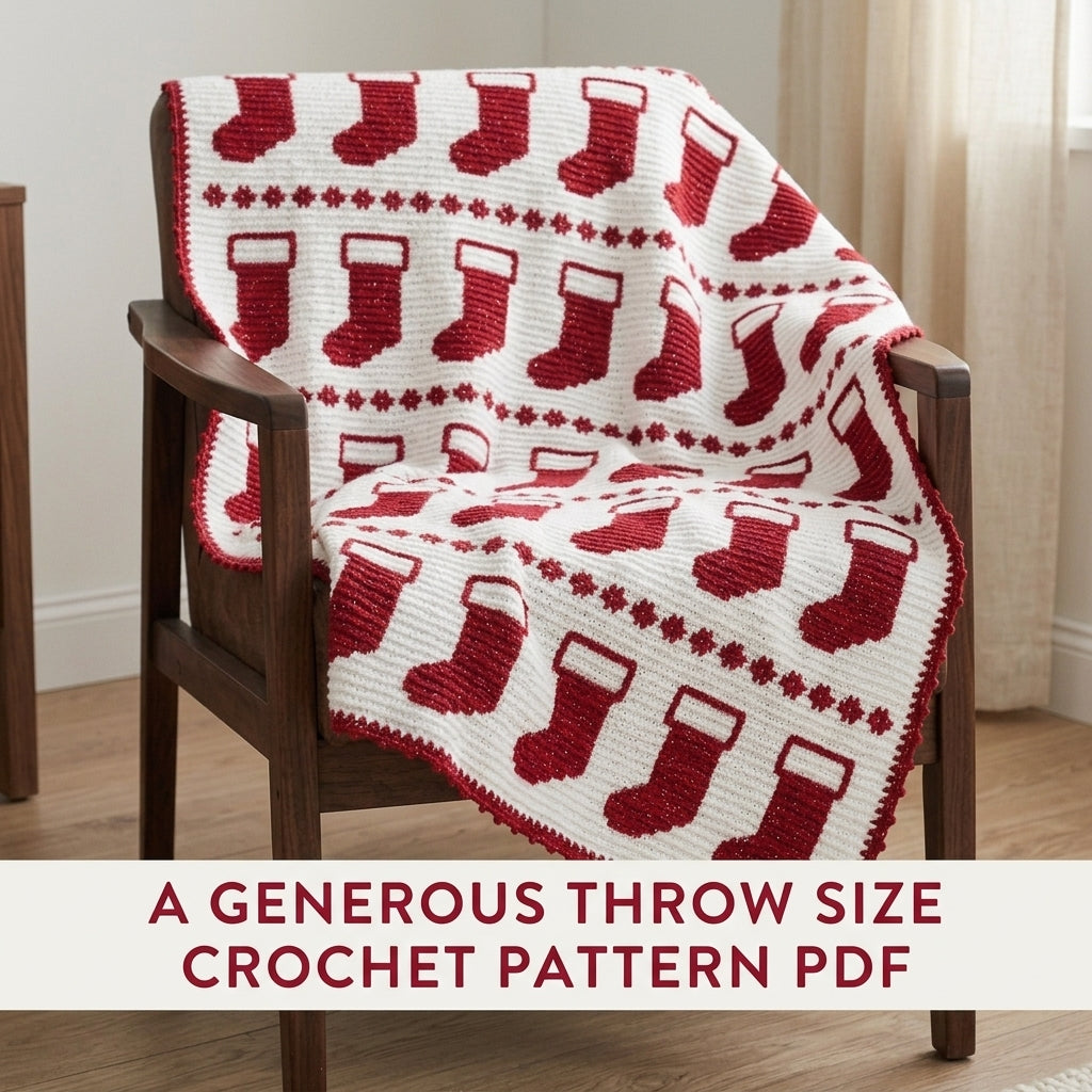 Stocking Crochet Blanket Pattern PDF – Christmas Tapestry Crochet Throw in Red and White