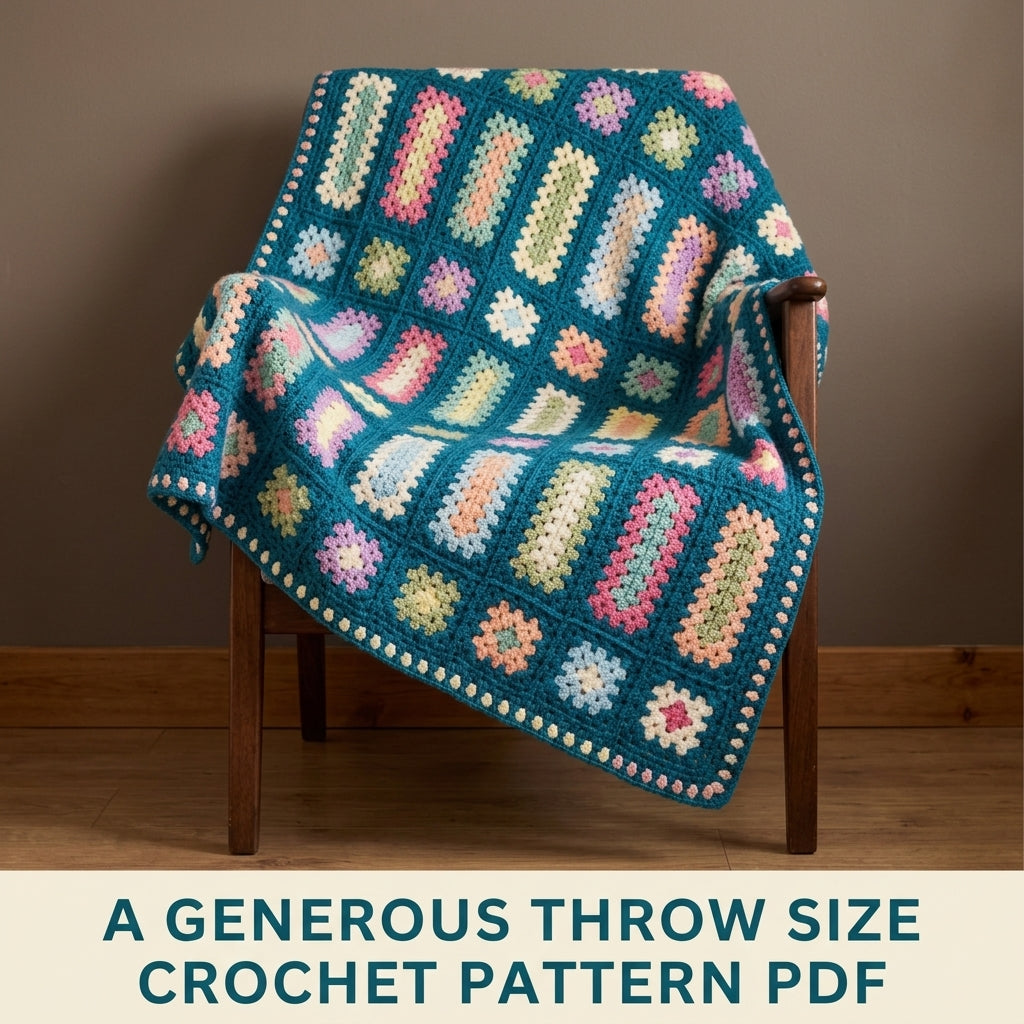 Pastel Bar Granny Blanket Crochet Pattern PDF – Granny Rectangles and Squares on Teal
