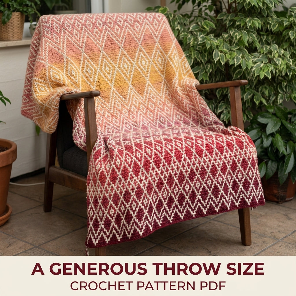 Sunset Mosaic Diamond Throw Crochet Pattern PDF – Gradient Mosaic Blanket