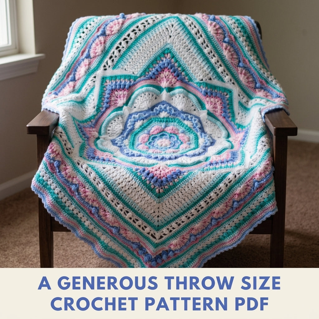 Pastel Star Mandala Blanket Crochet Pattern PDF – Textured Mandala Square Throw