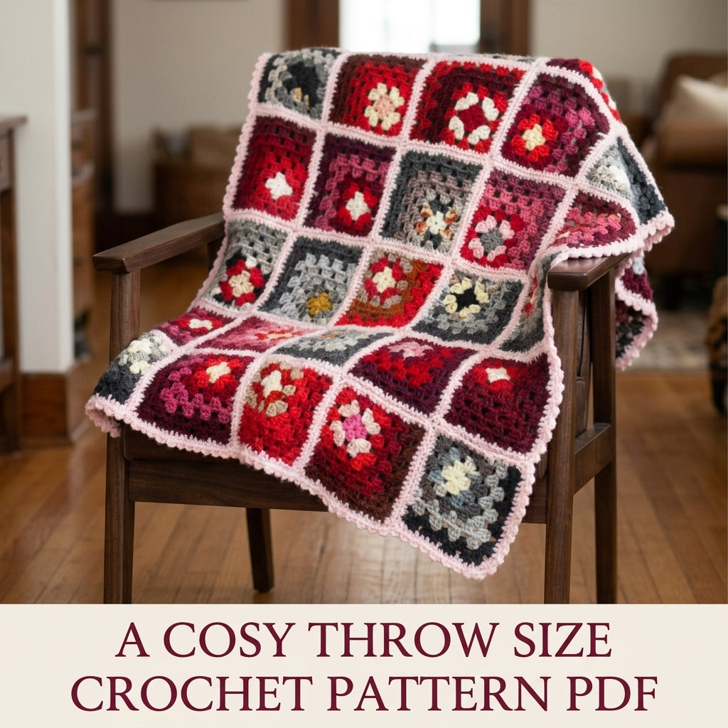 Rose and Grey Granny Square Blanket Crochet Pattern PDF – Scrappy Stash Afghan