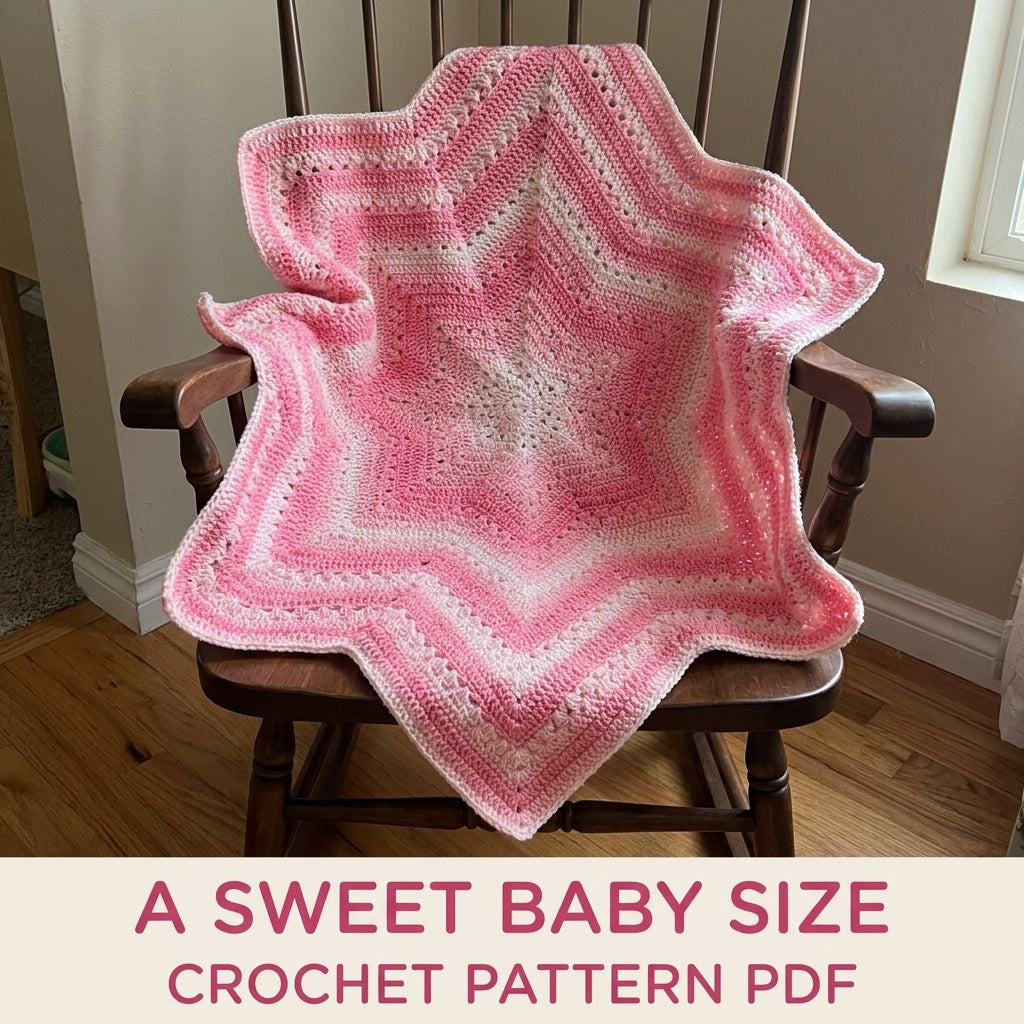 Pink Star Baby Blanket Crochet Pattern PDF – Eight Point Star Afghan