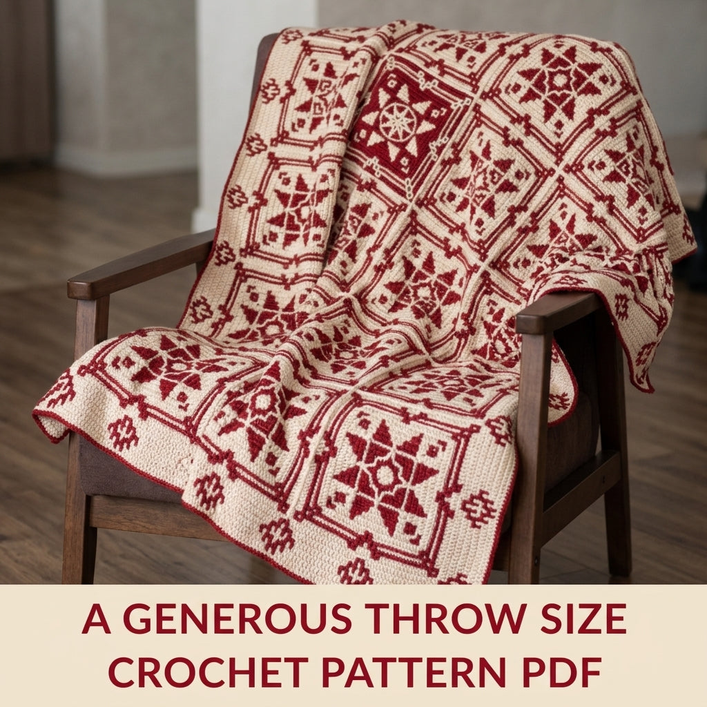 Red Star Sampler Mosaic Blanket Crochet Pattern PDF – Two Colour Mosaic Squares
