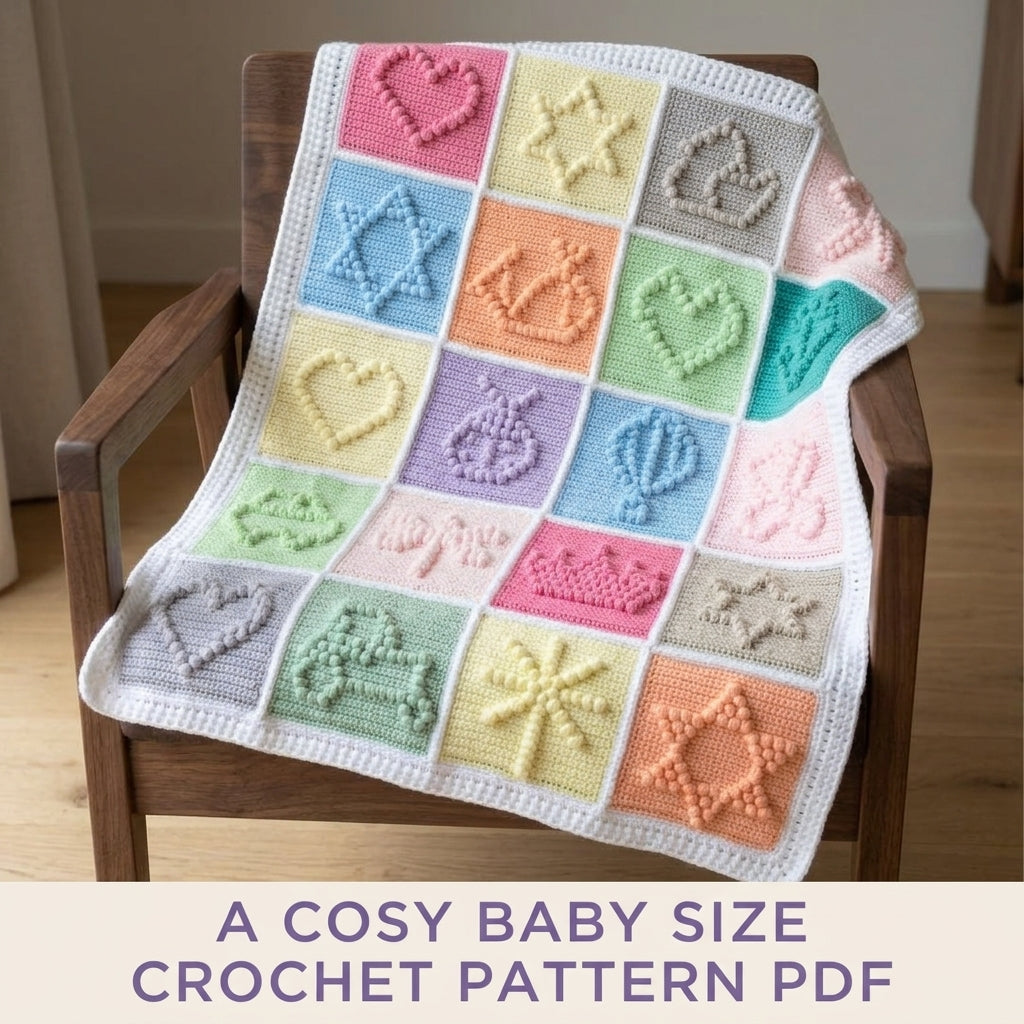 Bobble Shapes Baby Blanket Crochet Pattern PDF – Textured Pastel Squares