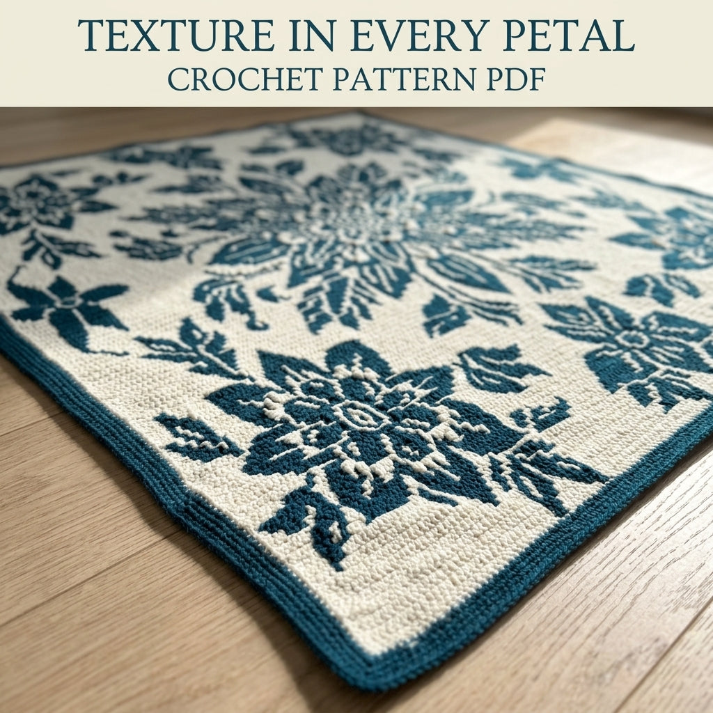 Teal Bloom Mosaic Crochet Blanket Pattern PDF – Two-Colour Floral Medallion Throw