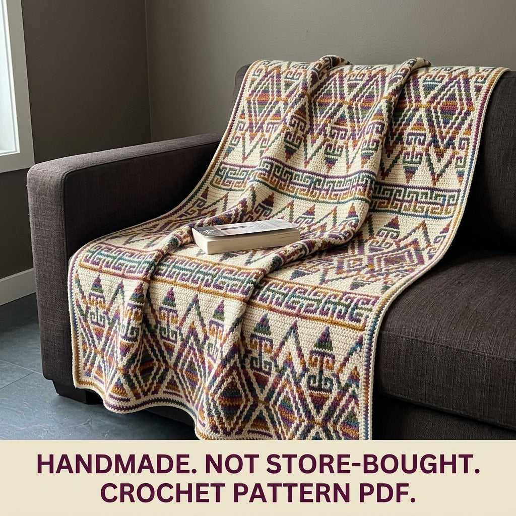 Geometric Mosaic Crochet Afghan Pattern PDF – Multicolour Throw Blanket