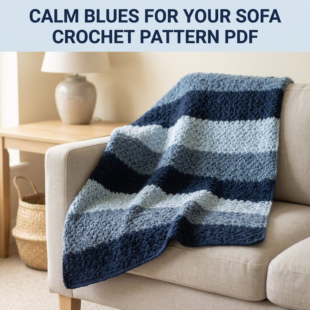 Star Stitch Crochet Blanket Pattern PDF – Textured Striped Throw in Navy and Blue