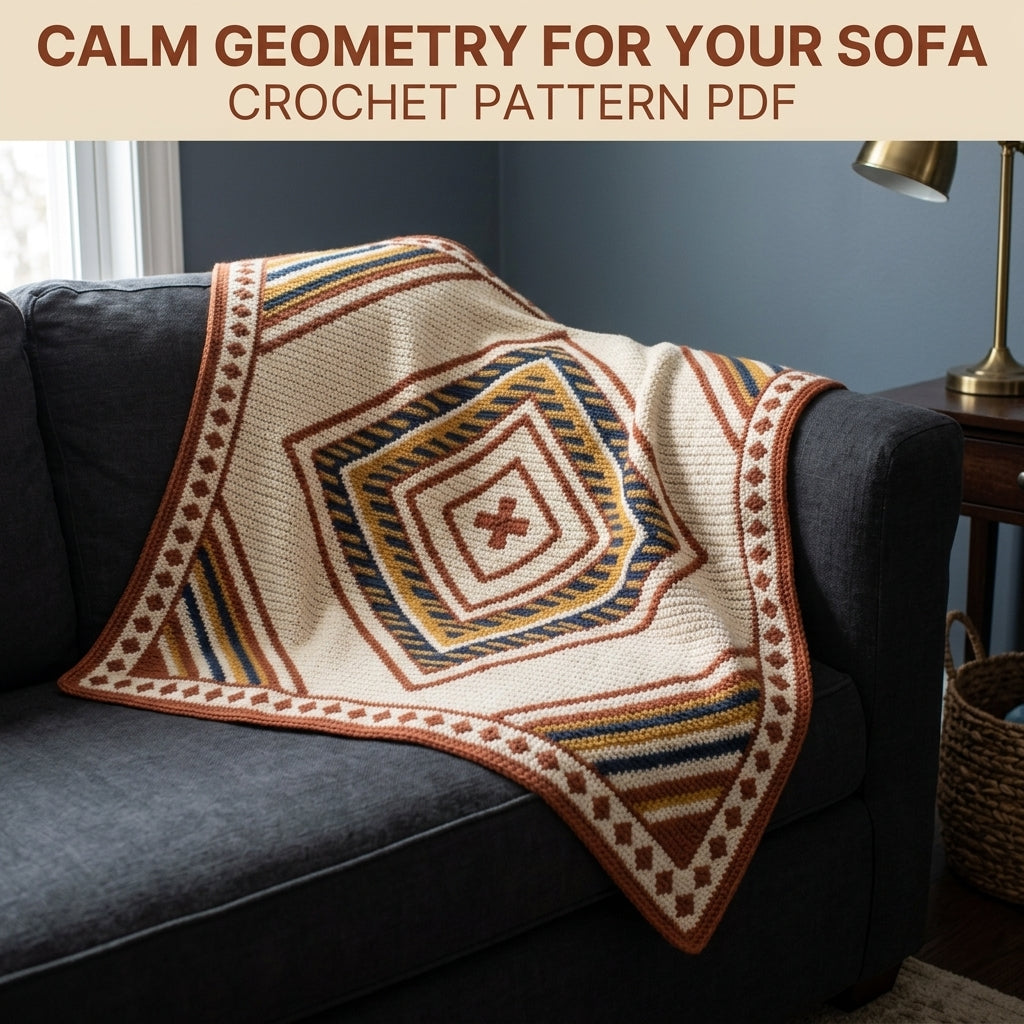 Diamond Tapestry Crochet Blanket Pattern PDF – Geometric Throw in Rust, Mustard and Navy