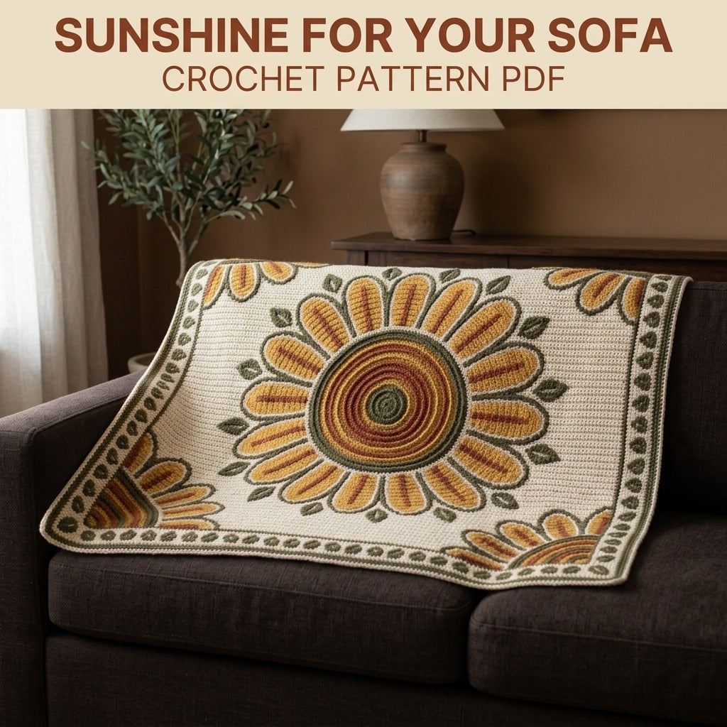 Sunflower Tapestry Crochet Blanket Pattern PDF – Floral Medallion Throw in Mustard, Rust and Olive