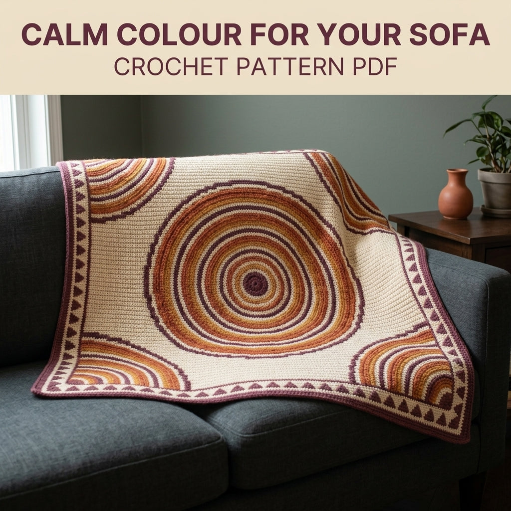 Ripple Rings Tapestry Crochet Blanket Pattern PDF – Concentric Circle Throw in Plum, Orange and Mustard