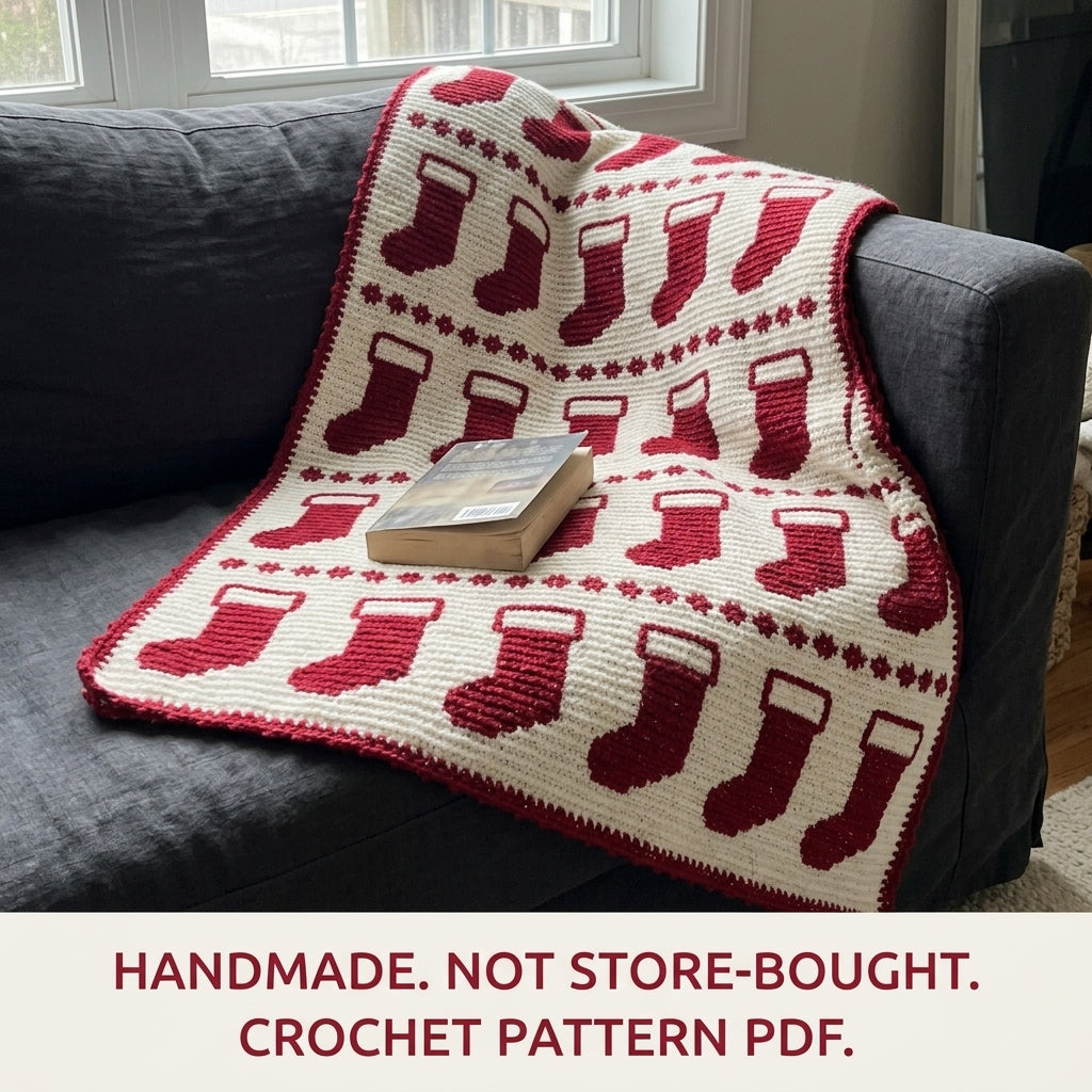 Stocking Crochet Blanket Pattern PDF – Christmas Tapestry Crochet Throw in Red and White