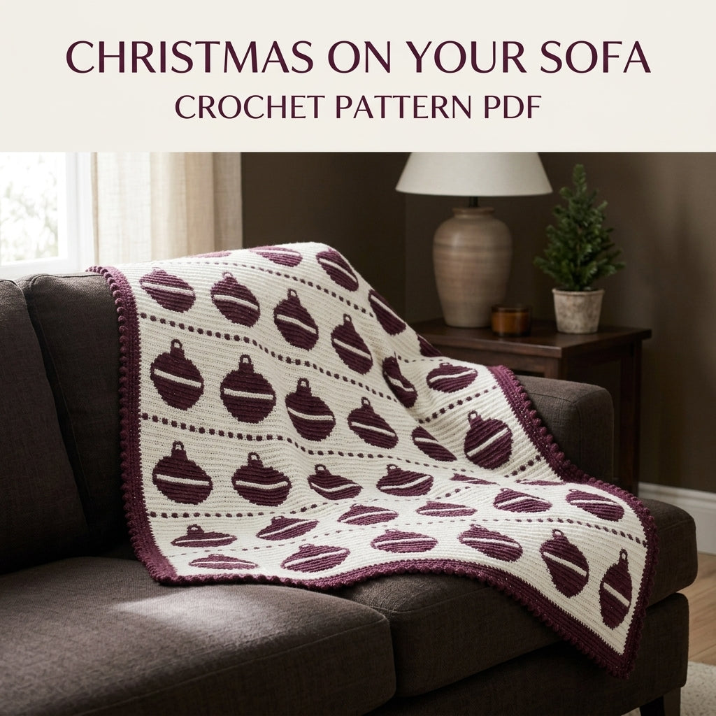 Christmas Ornament Crochet Blanket Pattern PDF – Tapestry Crochet Throw in Plum and White
