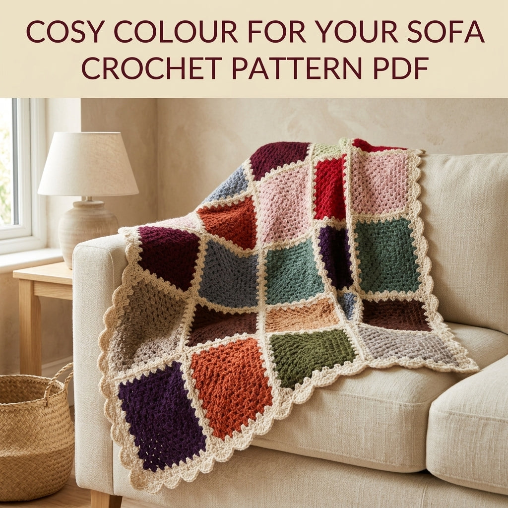 Cream Frame Granny Square Blanket Crochet Pattern PDF – Solid Square Throw with Scalloped Border