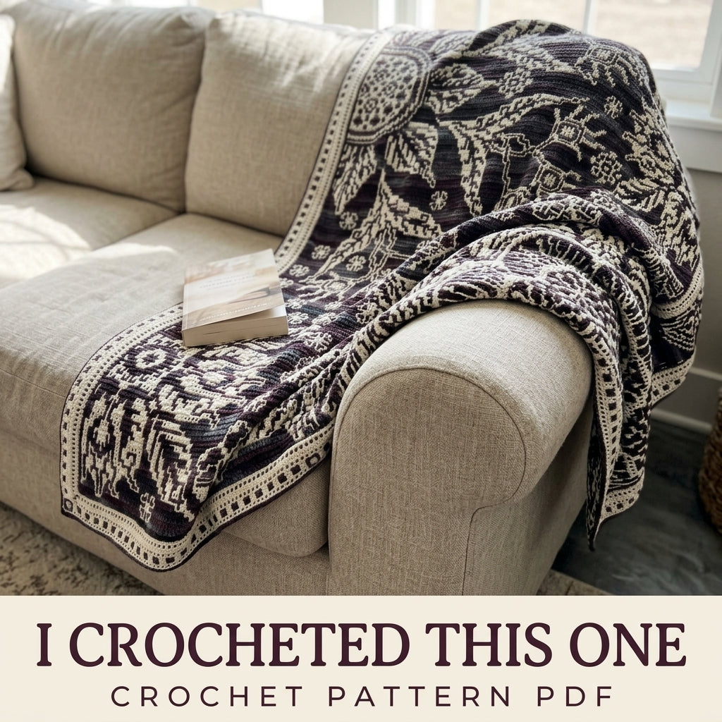 Garden Night Mosaic Crochet Blanket Pattern PDF – Dark Floral Two-Colour Throw