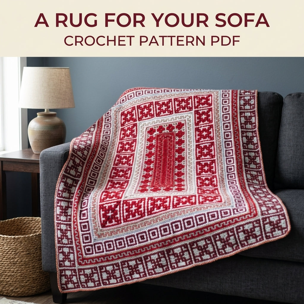 Red Rug Mosaic Blanket Crochet Pattern PDF – Mosaic in the Round Rug Style Throw