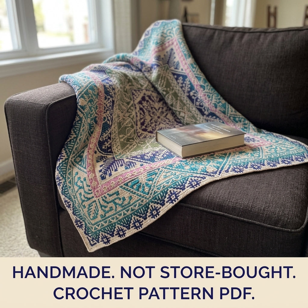 Mosaic Medallion Square Blanket Crochet Pattern PDF – Mosaic in the Round Throw