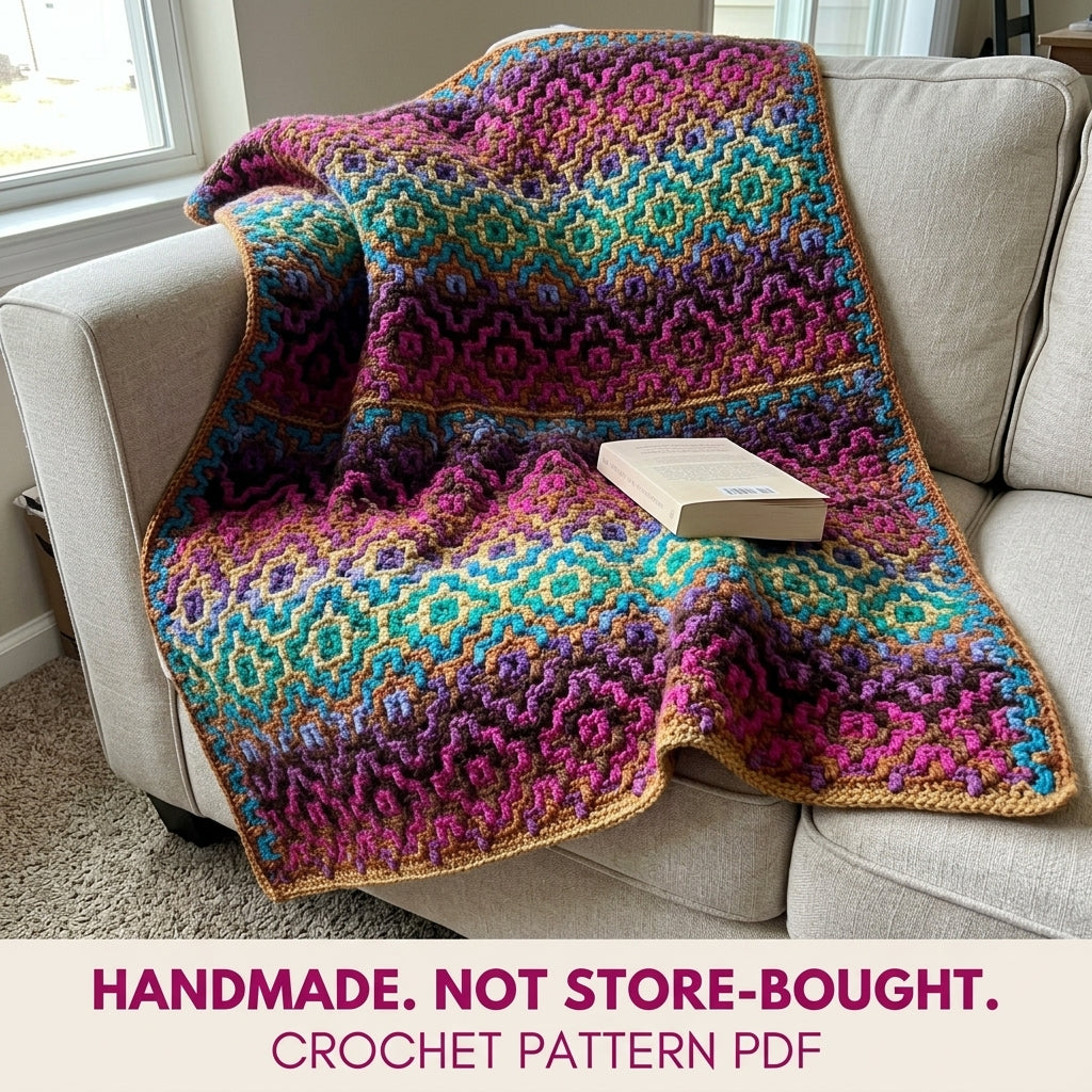 Jewel Mosaic Diamond Blanket Crochet Pattern PDF – Bold Mosaic Crochet Throw