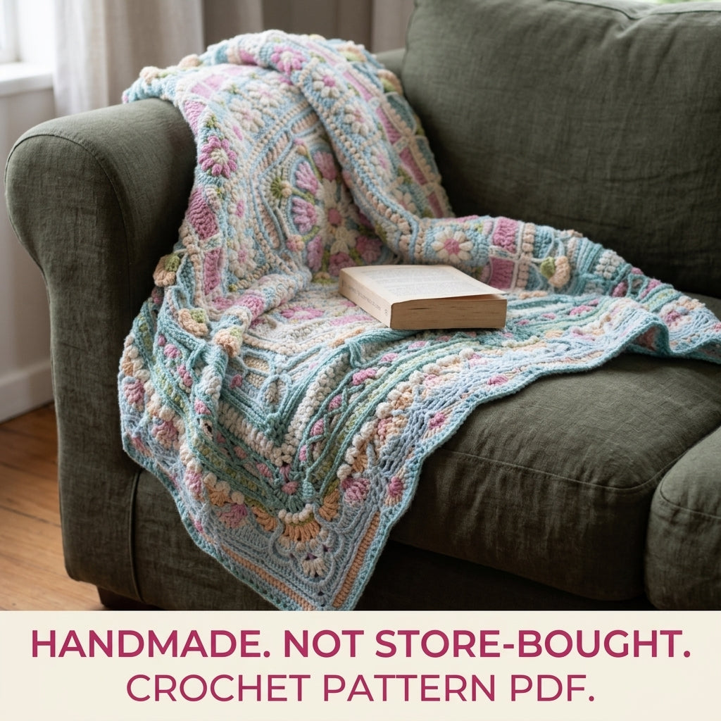 Aqua Peach Daisy Mandala Blanket Crochet Pattern PDF – Textured Daisy Square Throw