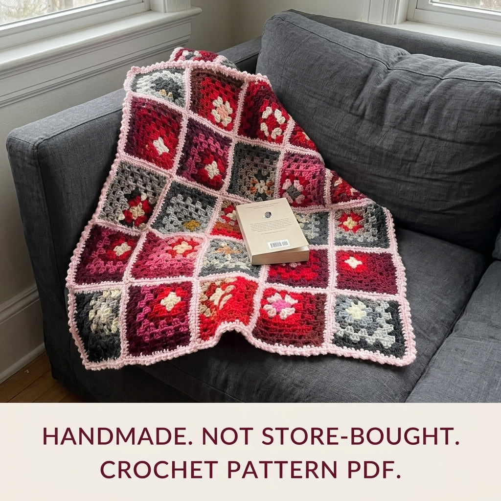 Rose and Grey Granny Square Blanket Crochet Pattern PDF – Scrappy Stash Afghan