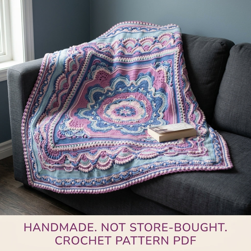 Overlay Mandala Blanket Crochet Pattern PDF – Textured Mandala Afghan
