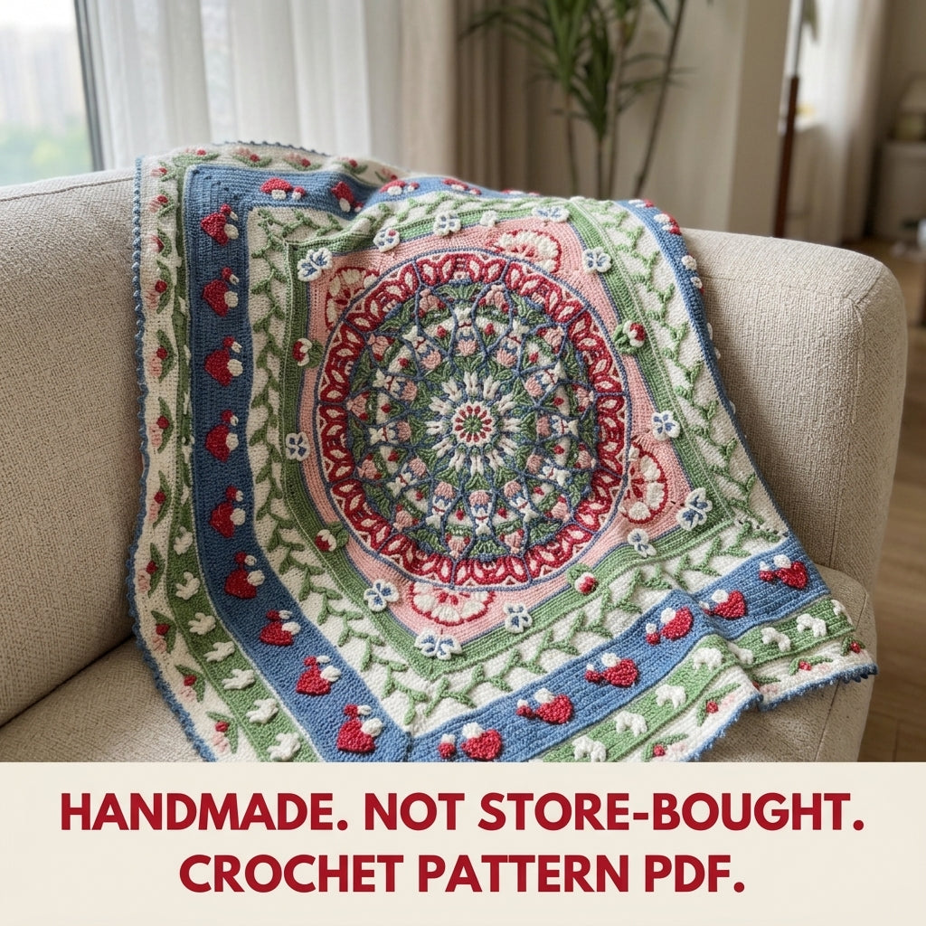 Strawberry Garden Overlay Mandala Blanket Crochet Pattern PDF – Strawberry and Flower Borders