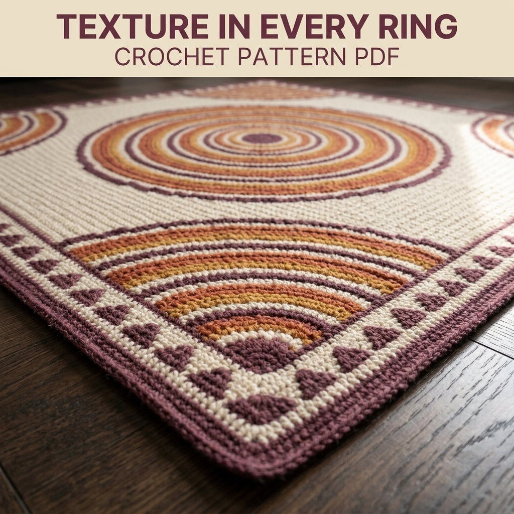 Ripple Rings Tapestry Crochet Blanket Pattern PDF – Concentric Circle Throw in Plum, Orange and Mustard