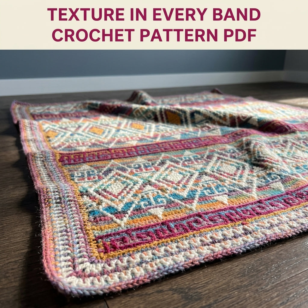 Variegated Mosaic Crochet Blanket Pattern PDF – Rainbow Band Throw with Greek Key