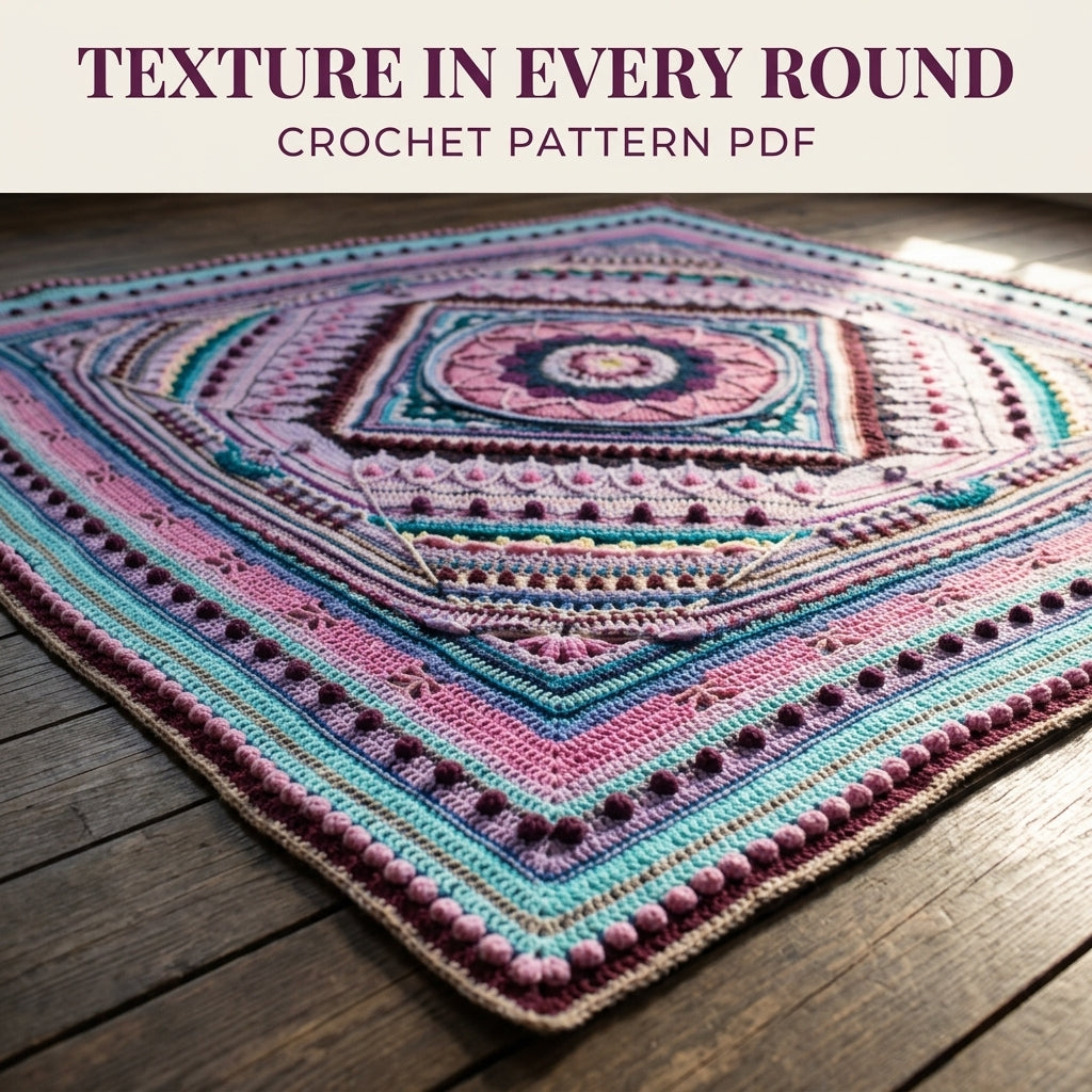 Lilac Diamond Mandala Blanket Crochet Pattern PDF – Textured Square on Point Throw