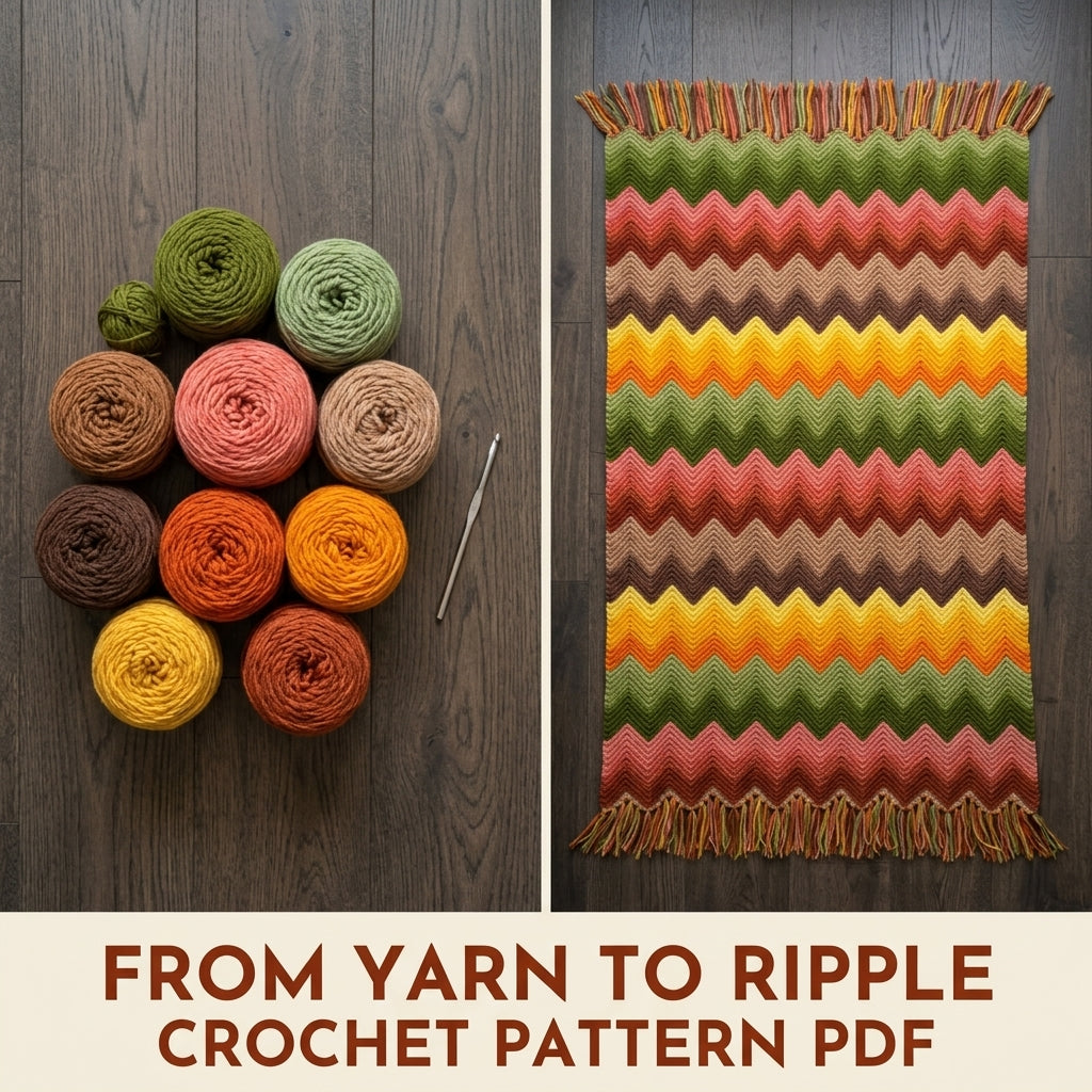 Retro Ripple Crochet Blanket Pattern PDF – Seventies Chevron Stripe Throw with Fringe