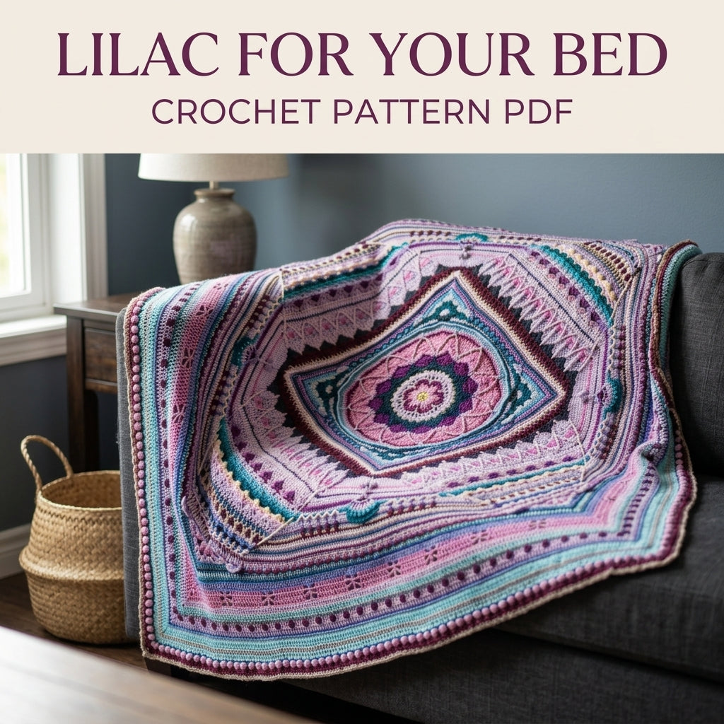 Lilac Diamond Mandala Blanket Crochet Pattern PDF – Textured Square on Point Throw