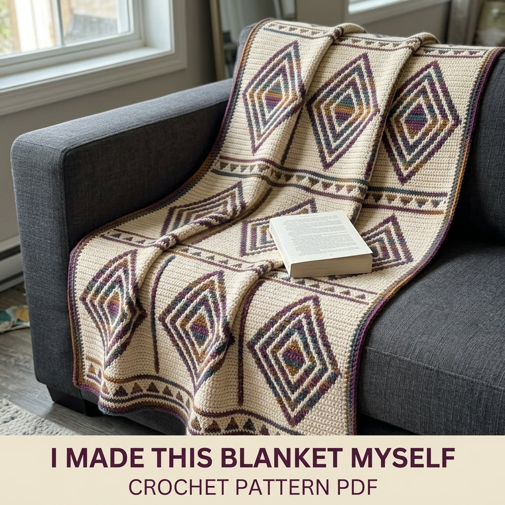 Diamond Mosaic Crochet Afghan Pattern PDF – Modern Geometric Throw Blanket