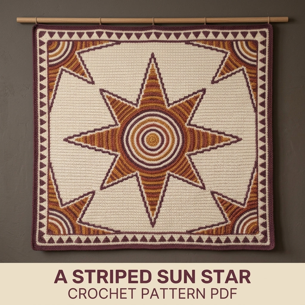 Sun Star Tapestry Crochet Blanket Pattern PDF – Celestial Throw in Mustard, Orange and Plum