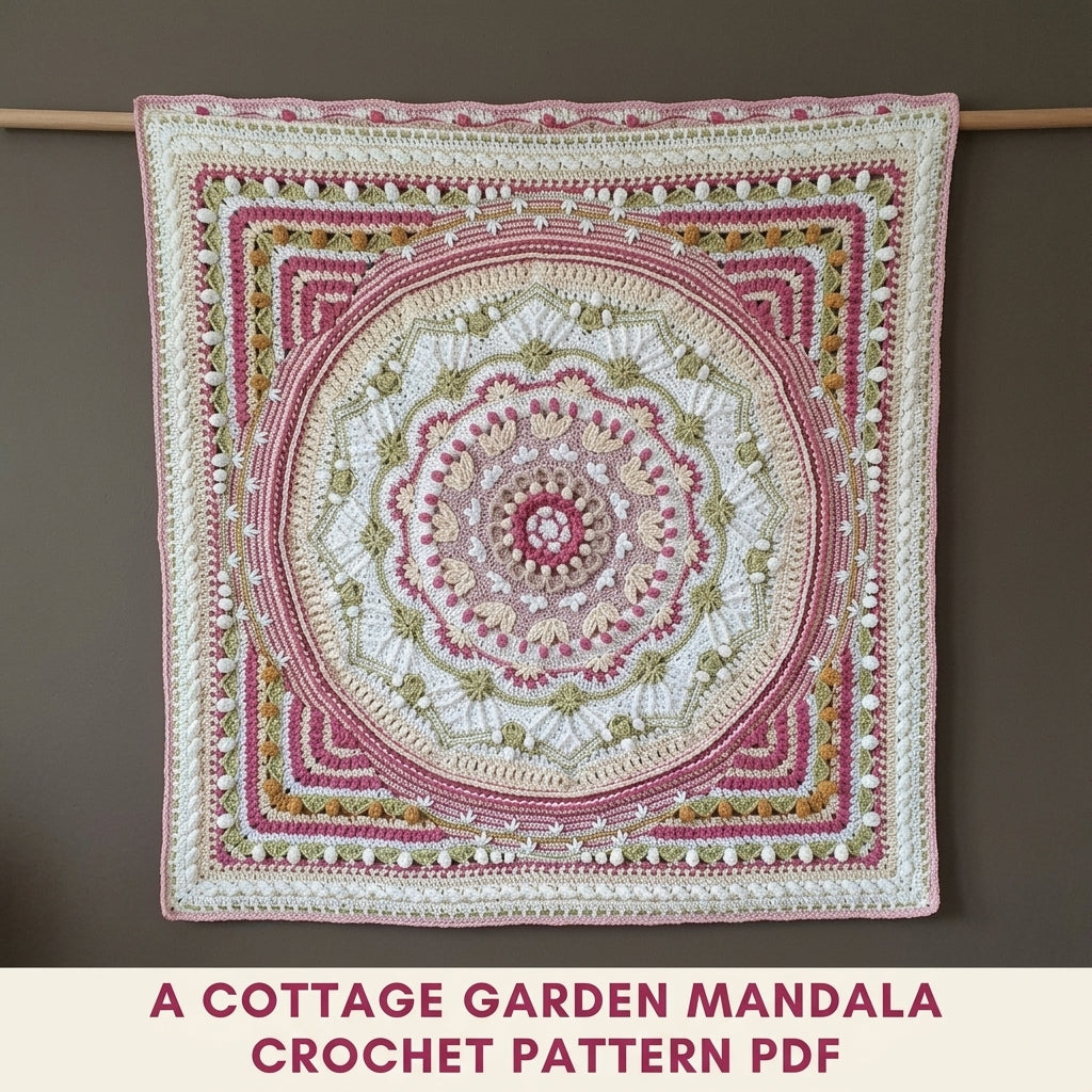 Rose and Sage Mandala Blanket Crochet Pattern PDF – Textured Cottage Mandala Throw