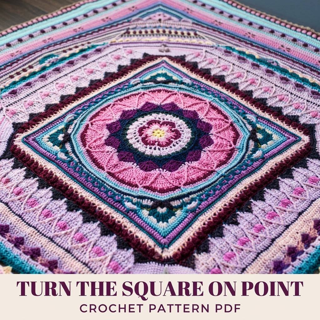 Lilac Diamond Mandala Blanket Crochet Pattern PDF – Textured Square on Point Throw