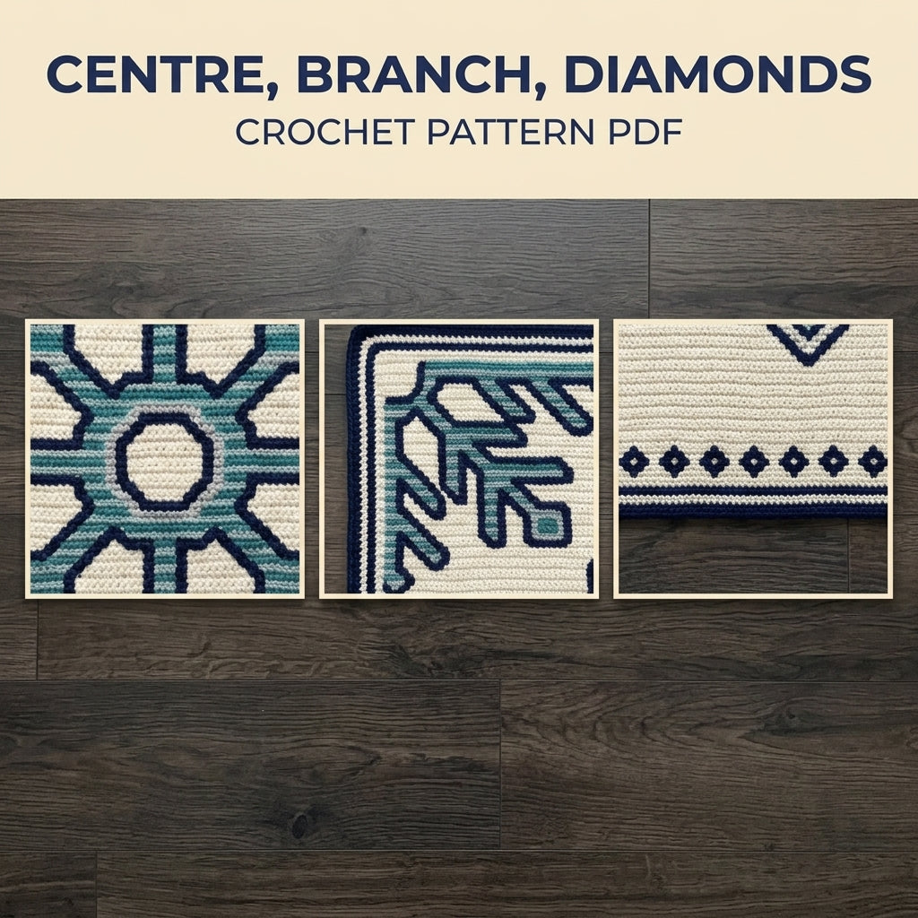 Snowflake Tapestry Crochet Blanket Pattern PDF – Winter Throw in Teal and Navy