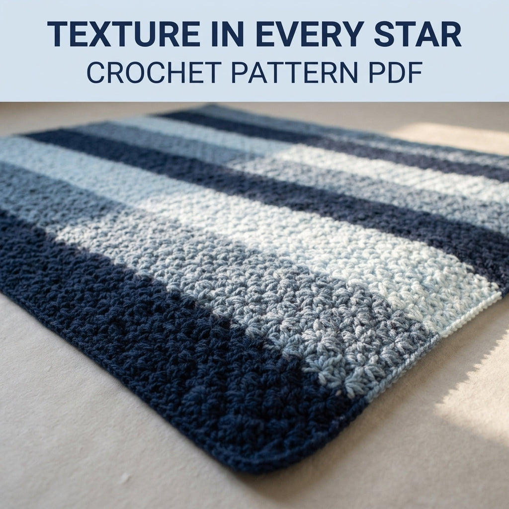 Star Stitch Crochet Blanket Pattern PDF – Textured Striped Throw in Navy and Blue