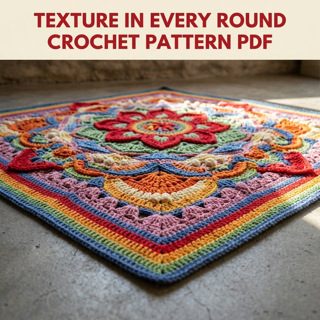 Rainbow Bloom Crochet Blanket Pattern PDF – Textured Overlay Mandala Throw with Stripes