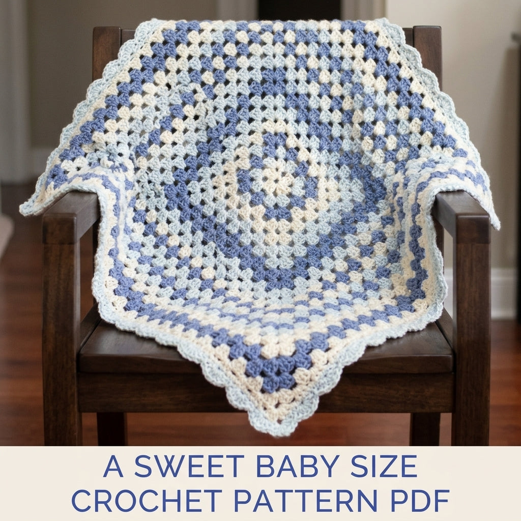 Blue Granny Square Baby Blanket Crochet Pattern PDF – Easy Giant Granny