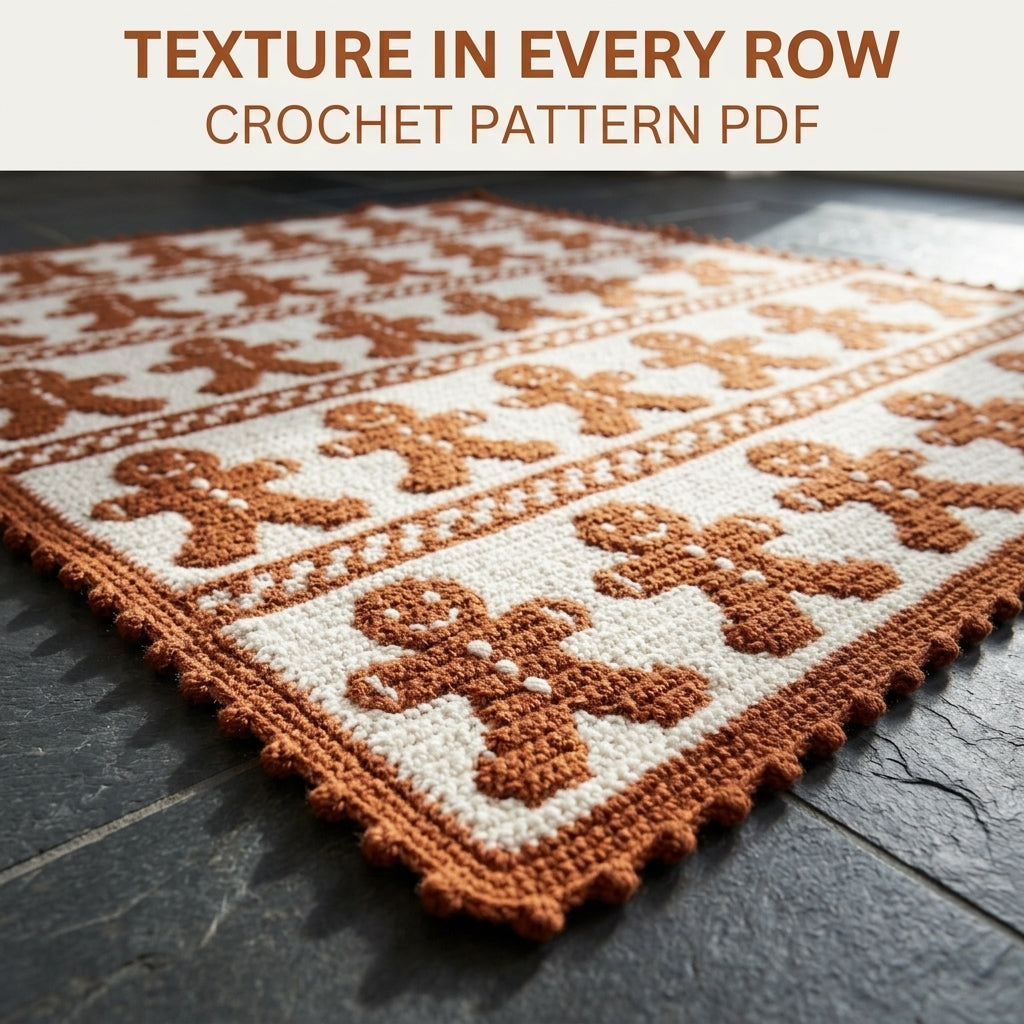 Gingerbread Crochet Blanket Pattern PDF – Christmas Tapestry Crochet Throw in Ginger and White