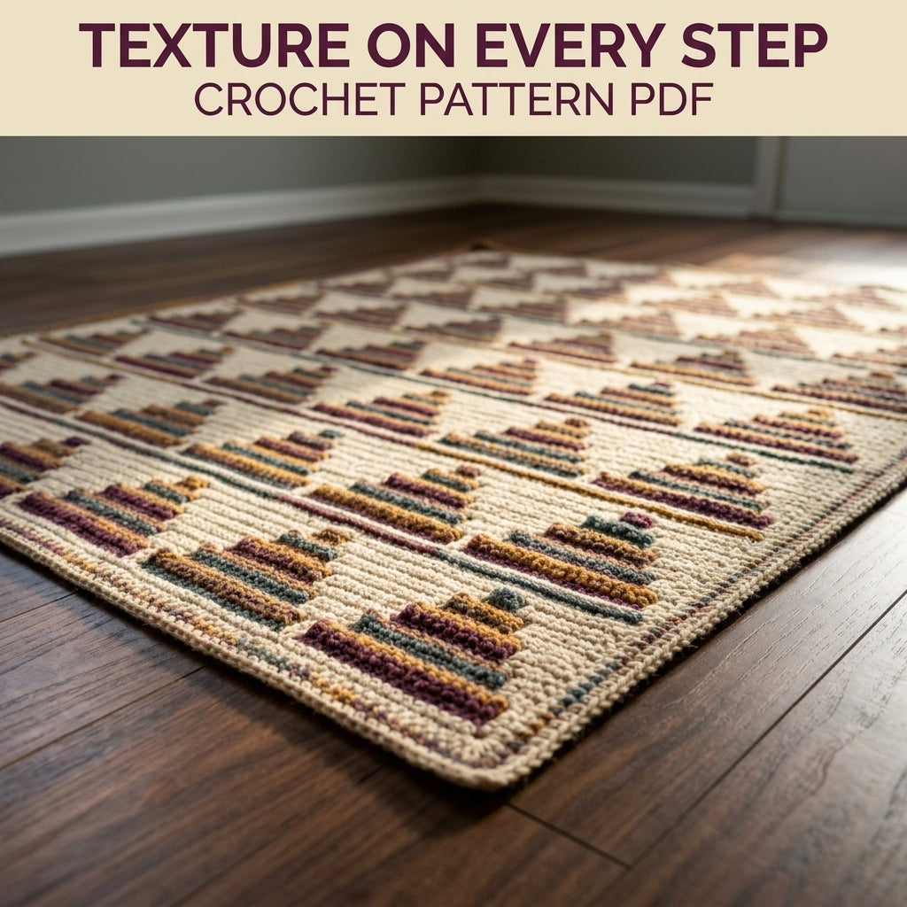 Stepped Pyramid Mosaic Crochet Blanket Pattern PDF – Striped Triangle Throw in Plum, Mustard and Teal