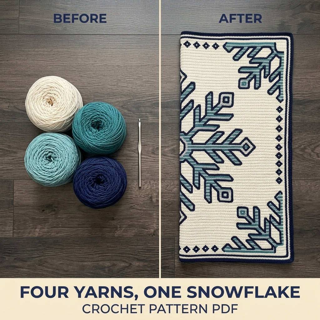 Snowflake Tapestry Crochet Blanket Pattern PDF – Winter Throw in Teal and Navy