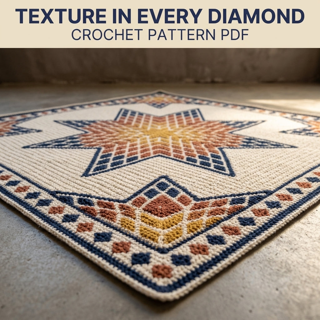 Lone Star Tapestry Crochet Blanket Pattern PDF – Quilt-Inspired Star Throw in Mustard, Rust and Navy