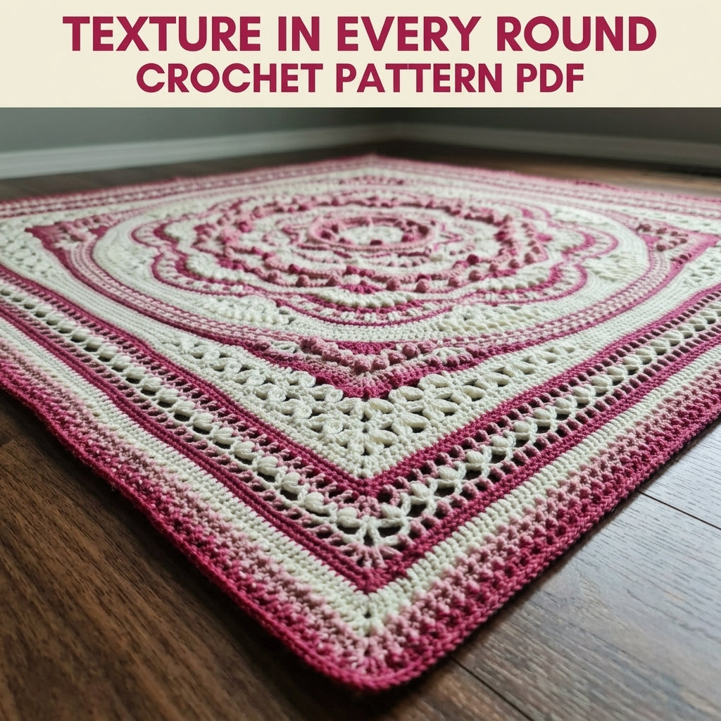 Raspberry Cream Mandala Blanket Crochet Pattern PDF – Textured Two-Tone Mandala Throw