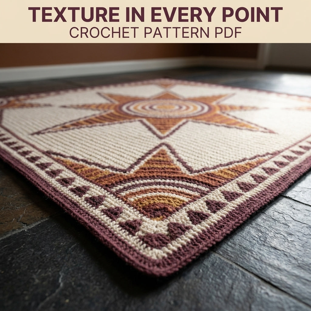 Sun Star Tapestry Crochet Blanket Pattern PDF – Celestial Throw in Mustard, Orange and Plum