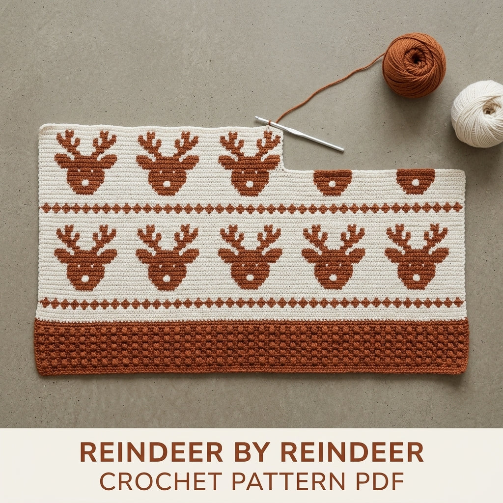 Reindeer Crochet Blanket Pattern PDF – Christmas Tapestry Crochet Throw in Copper and White