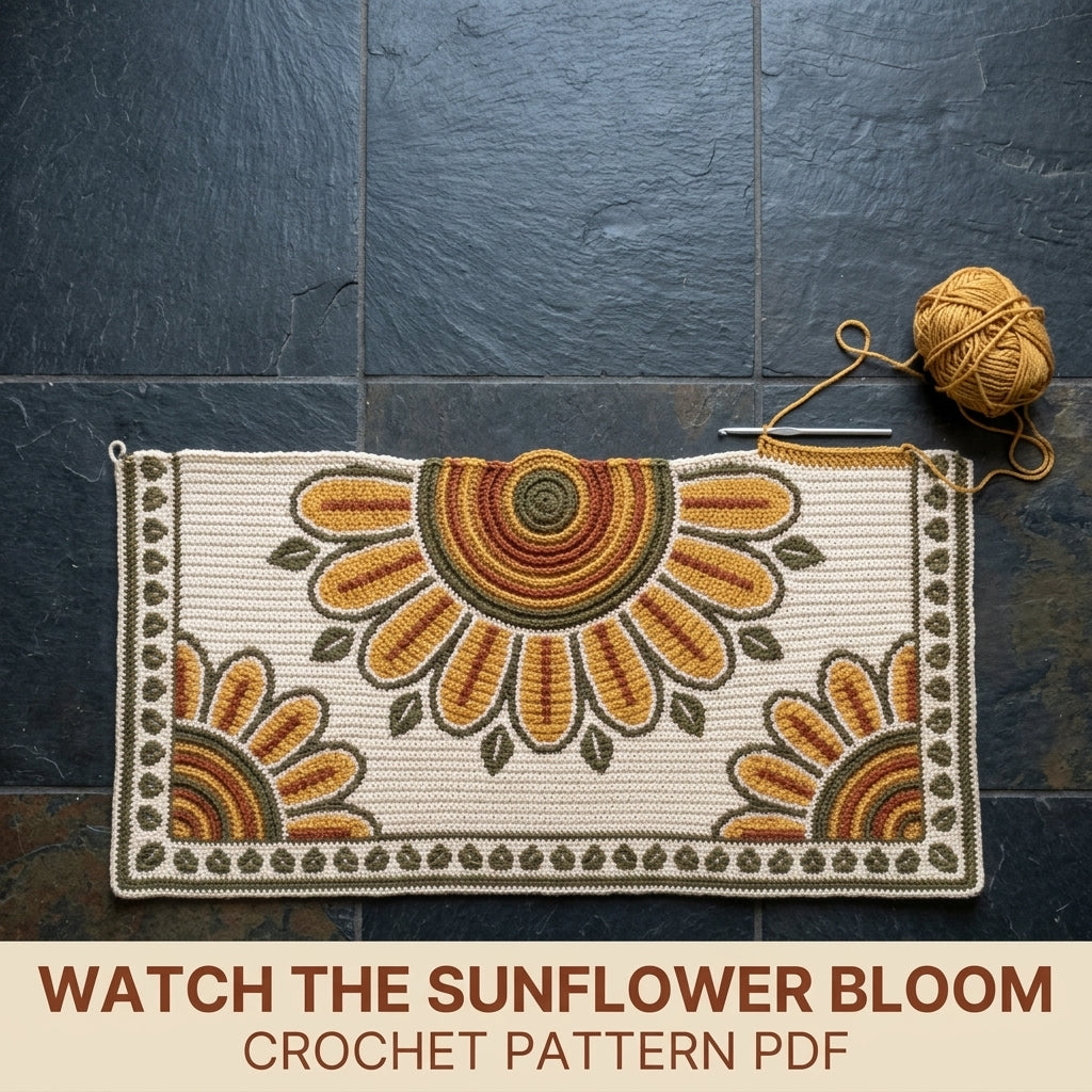 Sunflower Tapestry Crochet Blanket Pattern PDF – Floral Medallion Throw in Mustard, Rust and Olive