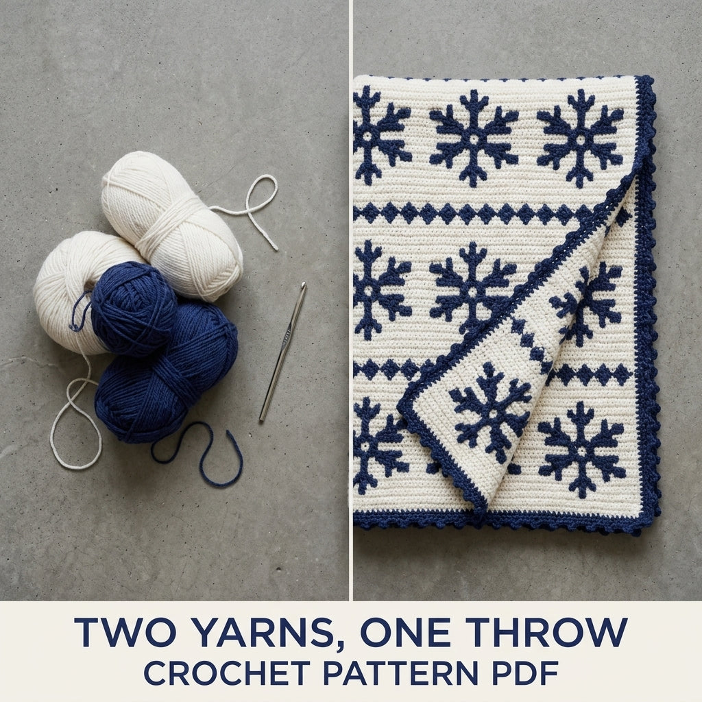 Snowflake Crochet Blanket Pattern PDF – Winter Tapestry Crochet Throw in Navy and White