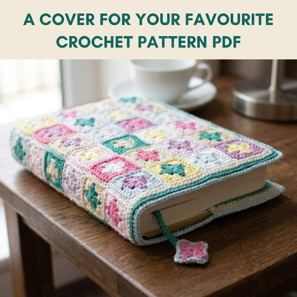 Granny Square Book Cover Crochet Pattern PDF – Book Sleeve with Bookmark