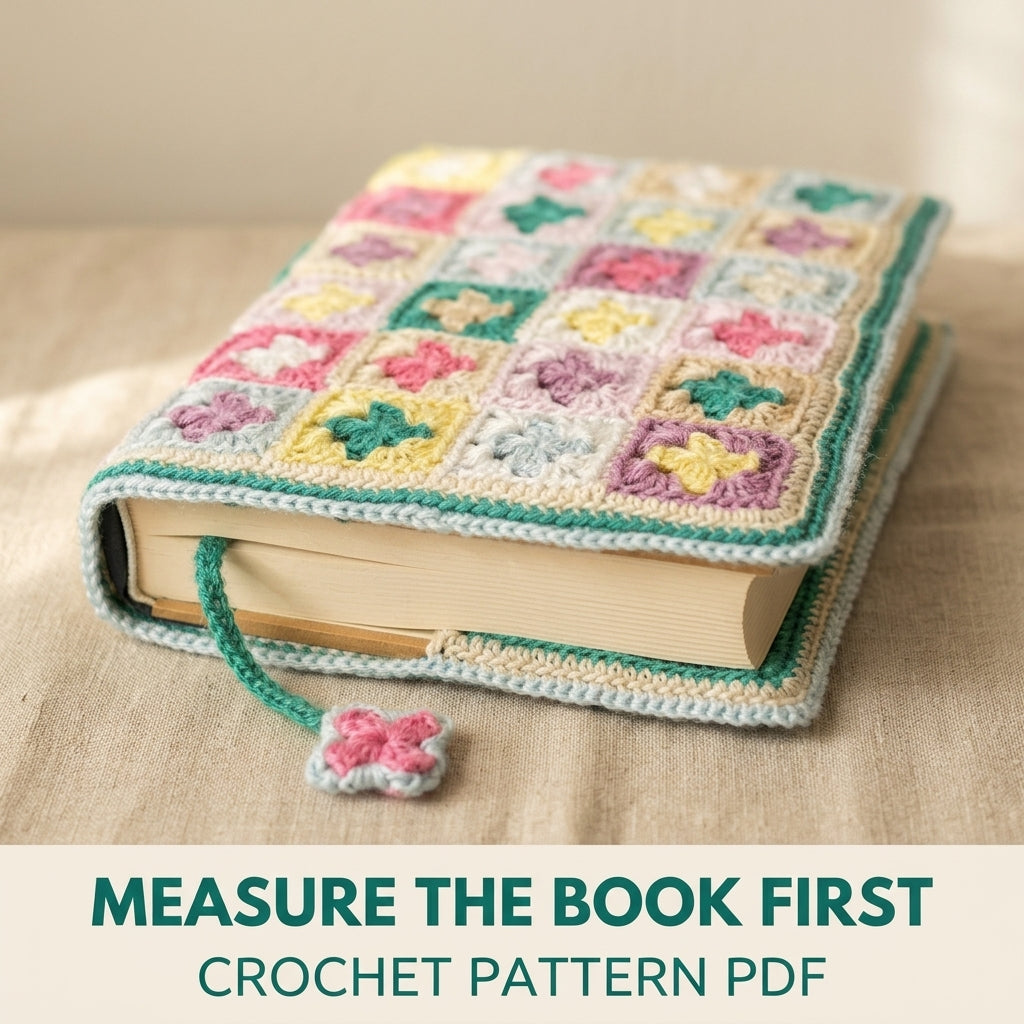 Granny Square Book Cover Crochet Pattern PDF – Book Sleeve with Bookmark