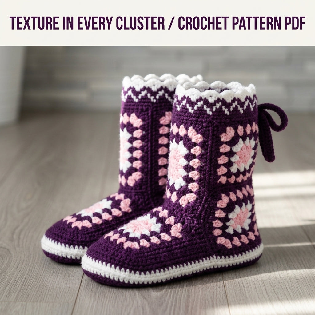 Granny Square Slipper Boots Crochet Pattern PDF – Cosy House Boots